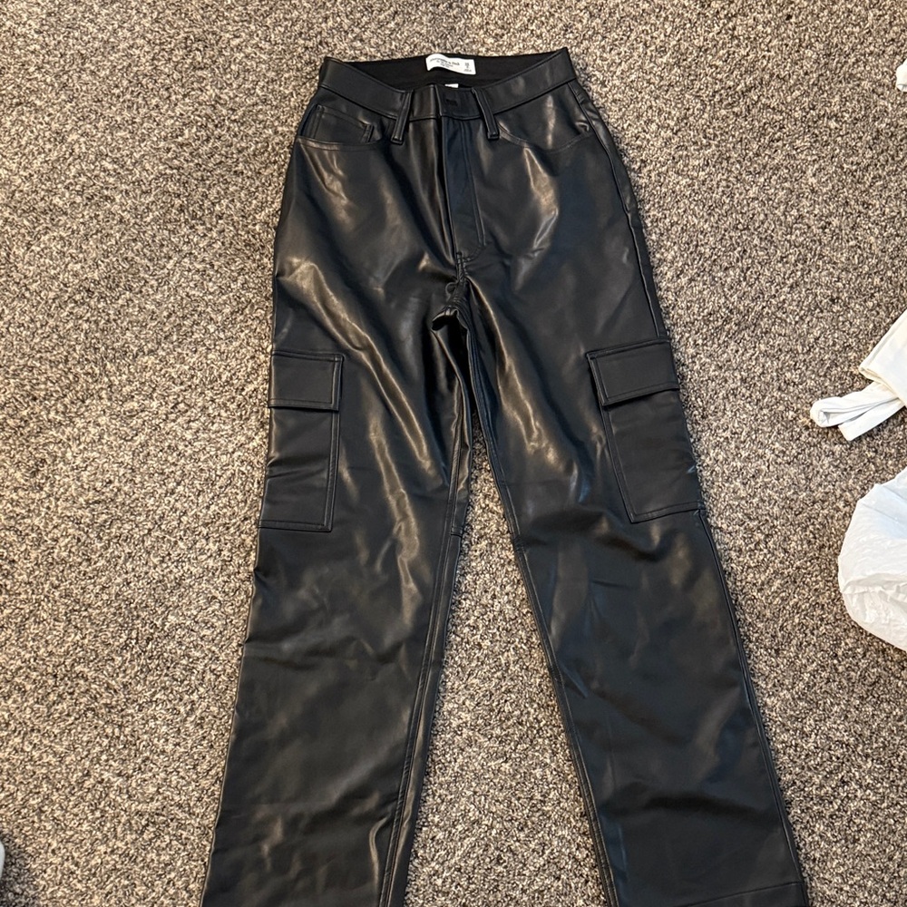 Black Leather Cargo Pants